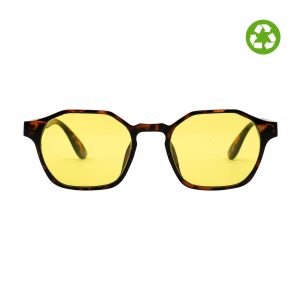Hipster da sole, con lente gialla. Montatura in plastica riciclata