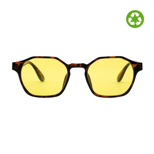 Hipster da sole, con lente gialla. Montatura in plastica riciclata