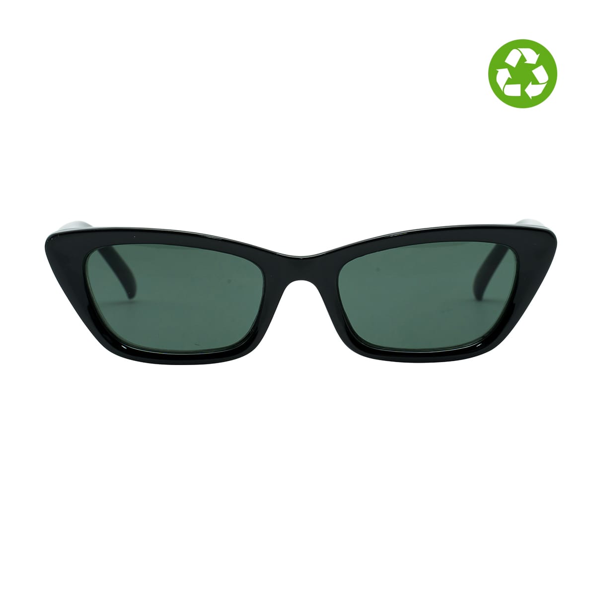 Il modello Nadine, un design che si distingue per la sua personalità fonde un cat-eye con una linea slim. Occhiali da sole eco
