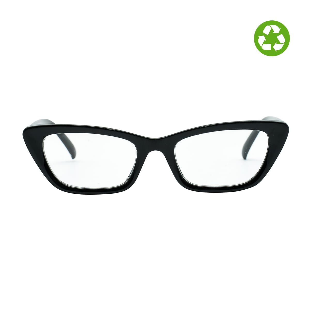 Il modello Nadine, un design che si distingue per la sua personalità fonde un cat-eye con una linea slim. Glasses in recycled PETG