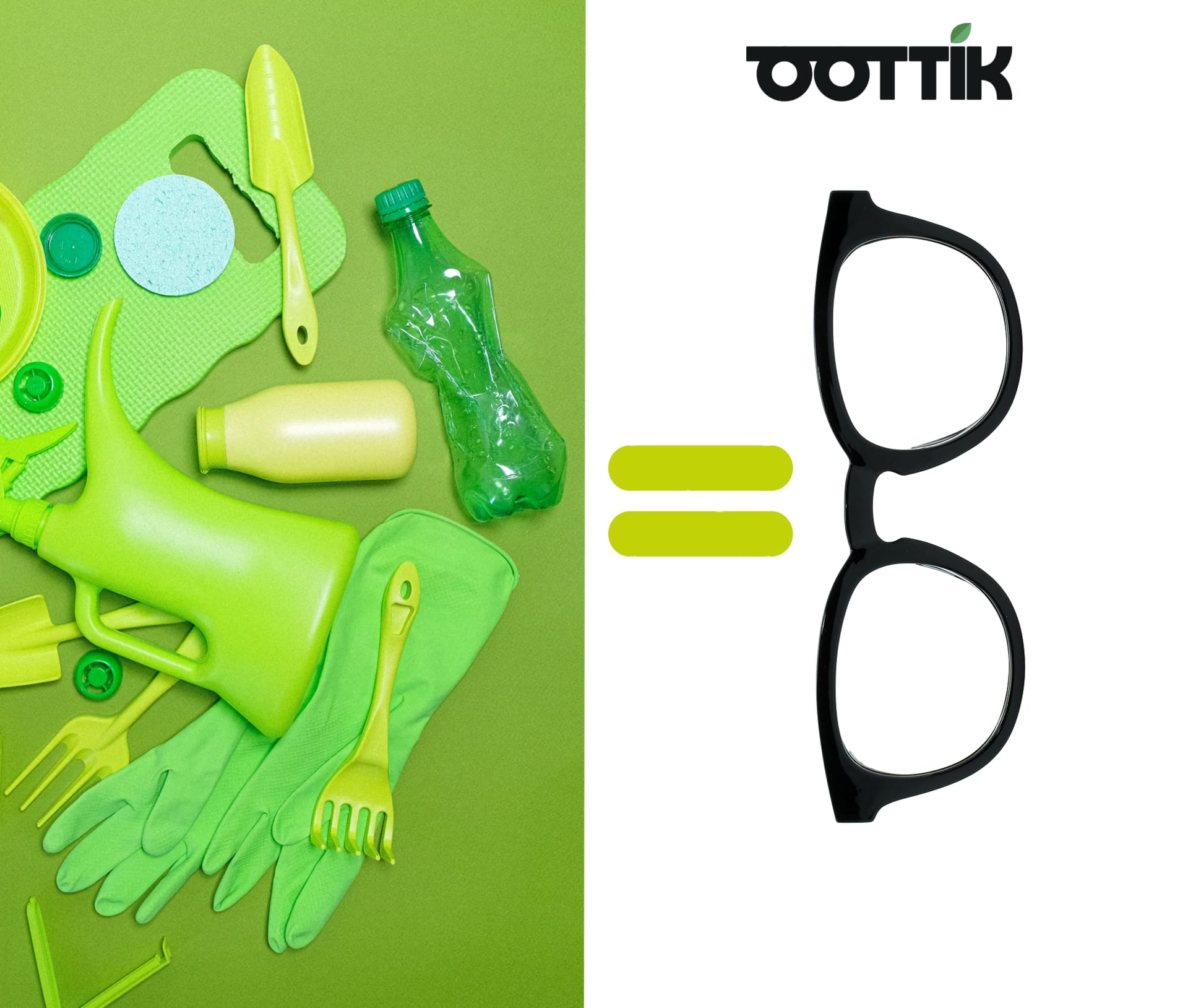 Scopri OOTTIK: occhiali da vista e da sole con montatura in PETG riciclata da bottiglie di plastica in disuso. Fai la differenza, acquista con consapevolezza perché noi crediamo nell’ecosostenibilità. Look in green.